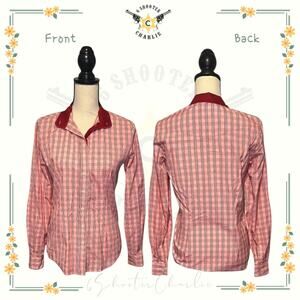 SALTARE Equestrian Women's Size 8 Pink Plaid Long Sleeve Show Button Down Shirt